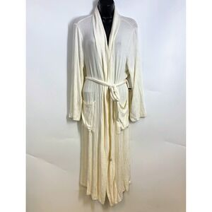 Nordstrom Womens XS Ivory Egret Ribbed Knit Shawl Collar Robe Belted Long Sleeve